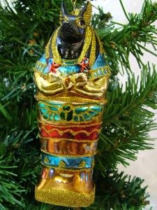Gold Colored Egyptian Anubis Statue Christmas Tree Ornament.