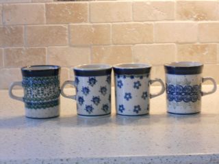 Beautiful Set of Polish Pottery Ceramika Artystyczna Mugs