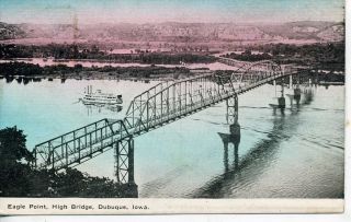 Dubuque Iowa Eagle Point High Bridge Vintage Postcard