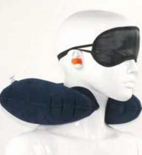Inflatable Portable Travel Pillow Set   Sleep Mask & Ear Plugs