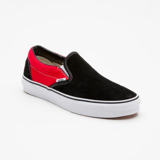 Vans Classic Suede/Canvas Slip On Shoes Black/Red   Ships Free!