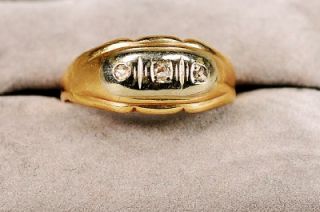 Antique Victorian Mans 14k Ring Three Rose Cut Diamonds