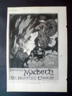 Macbeth at His Majestys Theatre by Edmund Dulac RARE Old Print