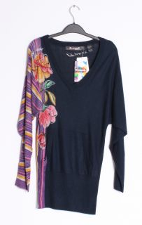 Desigual JERS FLORAL Pull Over Blue Stripe Dolman Tunic Sweater
