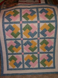 Homemade Hand Quilted Multi Print Baby Quilt 35 x 45