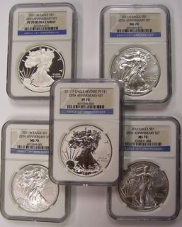 2011 Silver Eagle 25th Anniversary NGC All Perfect MS PF 70 Coins