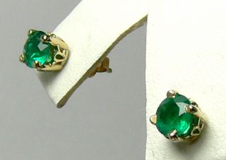 Magnificent Round Colombian Emerald Classic Post Earrings 14k