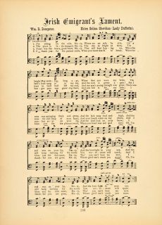 1894 Irish Emigrants Lament Ballad Song Sheet Music Original Historic