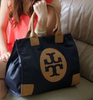 new ella bag tory burch tote nylon handbag black color navy new with