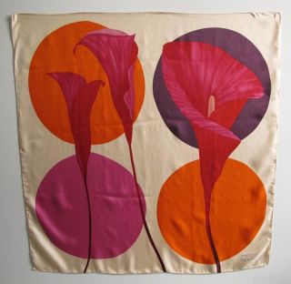 Vintage Emmanuelle Khanh Silk Scarf 70s Floral Design