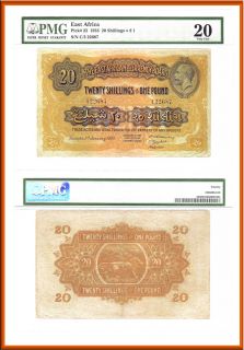 Very Rare 1933 East Africa Currency Board 20/ King George V. PMG VF20
