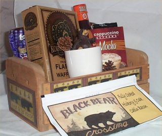 Kodiak Bear Breakfast Gift Basket Wood Crate Pancake Bear Figurine