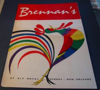 Old 1950s Brennans New Orleans La Restaurant Menu