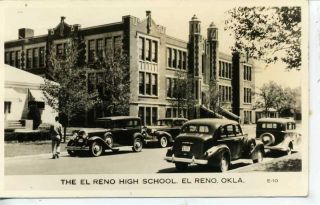 RPPC 1930s Cars El Reno Oklahoma High School Postcard