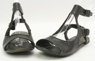 New $495 Elisanero Black Leather Double Buckle Sandal