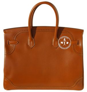 35 Hermes Birkin Handbag Ghillies Fauve Leather Permabrass 9856