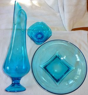 Vintage Antique Exquisite Blue Fenton Glass 19 Vase Bowl Candy Dish