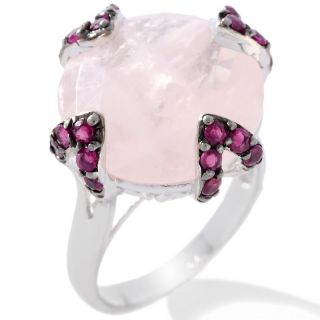 Opulent Opaques 11.3ct Rose Quartz and Ruby Sterling Silver Ring
