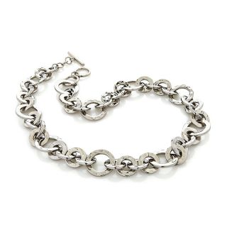 Stately Steel Hammered Circle Link 17 1/2 Necklace