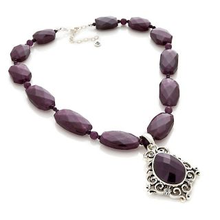  Purple Quartz Sterling Silver Floral Pendant with 17 3/4 Necklace