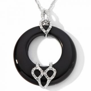 Black Onyx and Diamond Sterling Silver Pendant with 18 Chain