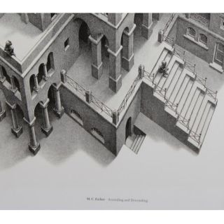 Escher Ascending and Descending German Lithograph Print