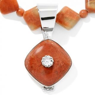  Flower Stone Sterling Silver Pendant and 18 1/4 Necklace