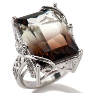 20.92ct Bicolor Smoky Quartz and White Topaz Sterling Silver Ring at