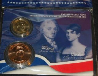  MINT Presidential $1 Coin & First Spouse Medal Set James & Eliz Monroe