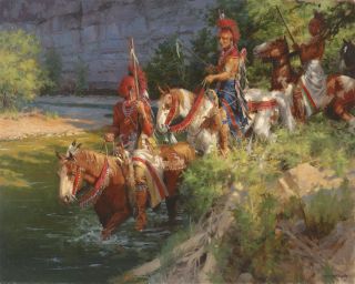 Andy Thomas Osage Patrol Crossing Elk River Giclee on Canvas s N with