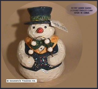 Sande Elkins Snowman Cookie Jar Juggling Snowballs RTRD