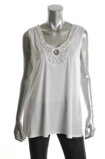 Ellen Tracy New White Macrame Sleeveless Tunic Pullover Top Shirt L