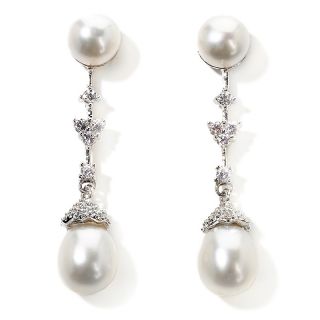  cultured freshwater pearl and cz linear drop earrings rating 2 $ 27