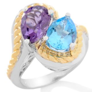 Victoria Wieck 3.1ct Swiss Blue Topaz and Amethyst Bypass Ring