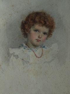 Watercolour Portrait of Little Girl Eva Signed R M w 1900