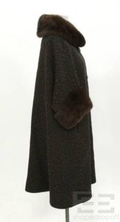 Evans Black & Brown Brocade Fox Fur Trim Coat