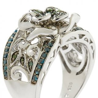 33ct Blue and Green Diamond Sterling Silver Flower Ring at