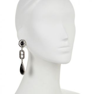 Universal Vault Deco Style Crystal Silvertone Drop Earrings