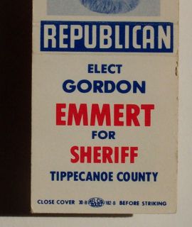 1970s Matchbook Elect Emmert for Sheriff Lafayette In