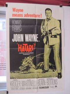 ORIGINAL HATARI MOVIE POSTER 1962 JOHN WAYNE ELSA MARTINELLI
