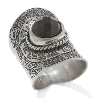 Karen Tribe Silver Collection Black Agate Silver Band Ring