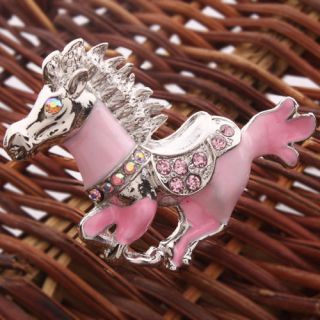 New Pink Crystal Enamel Galloping Horse Brooch Pin