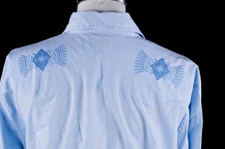 Ely Cattleman Blue Diamond Pearl Snap Western Shirt L