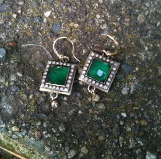 Emily Armenta Malachite Green Diamond YG Earrings