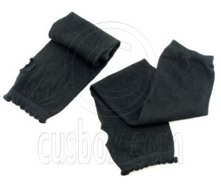 Pair Black Women Wool Long Fingerless Mittens Gloves