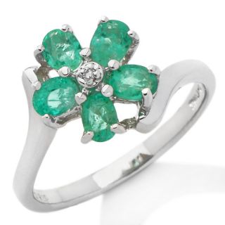 60ct Colombian Emerald and Diamond Sterling Silver Flower Ring