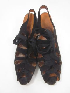 Emma Hopes Shoes Black Lace Up Slingbacks Sandals Sz 7