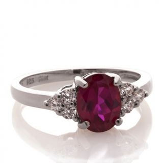 Absolute Oval Created Ruby with Pavé Sides Ring   1.73ct