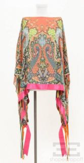 etro multicolor paisley print silk poncho shawl