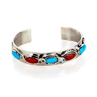 Chaco Canyon Southwest Turquoise and Coral Sterling Silver Snake Cu